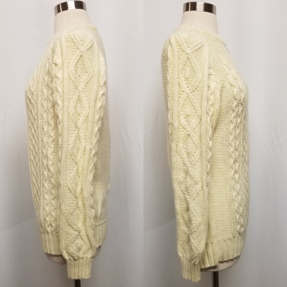 Vintage 70s Cream Cable Knit Acrylic Greek Fisherman Pullover Sweater Woman's Md - Picture 3 of 5